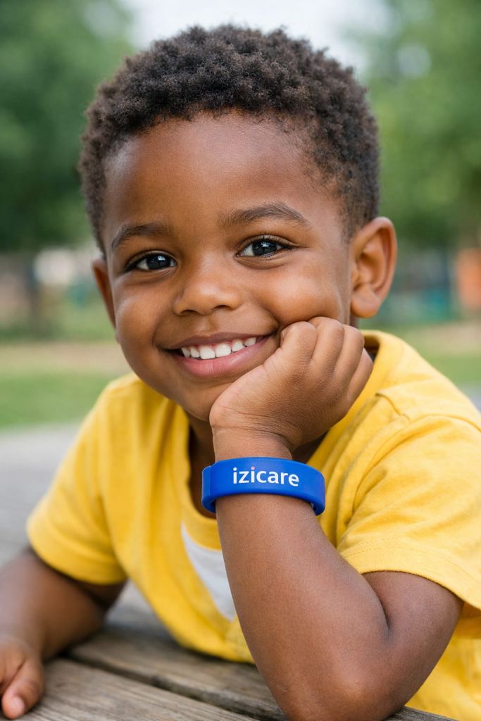 Enfant avec bracelet IziCare jaune - Protection enfants Burkina Faso